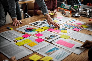 personas organizando con post-its